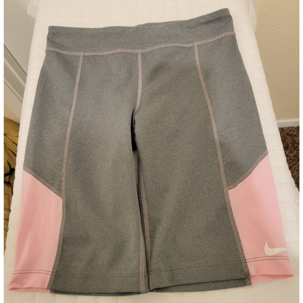 Nike Girl's L Trophy Dri-FIT Tight Fit‎ Biker Shorts Grey Pink Athletic Running